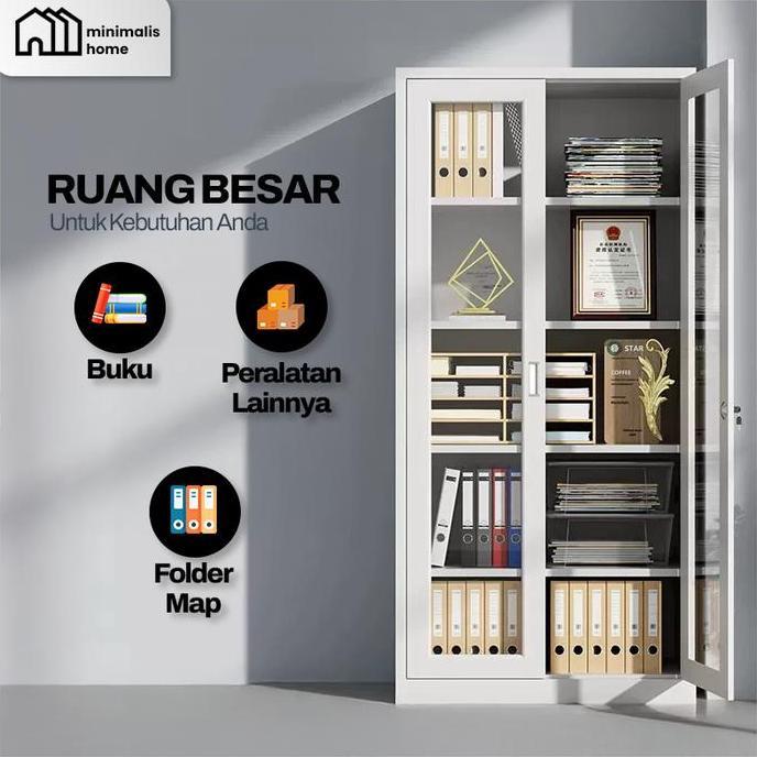 [READY STOCK] Lemari Arsip Besi 2 Section Pintu Kaca - Loker Kabinet Kantor Tempat Penyimpanan Laci 