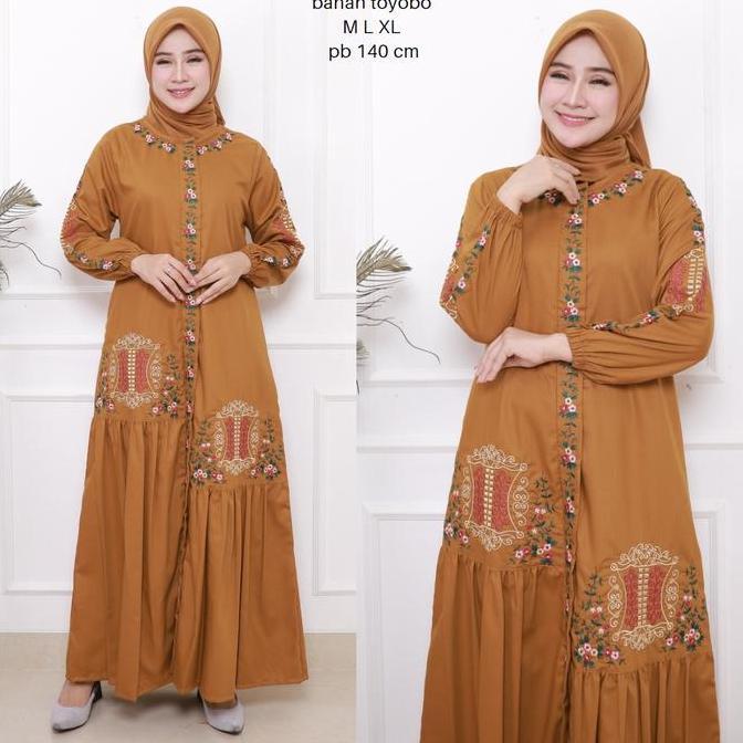 Grosir Gamis Bordir Katun Toyobo Bordir Fodo Pintu Aceh Muslim Wanita Baju Dewasa Panjang Dress Katu