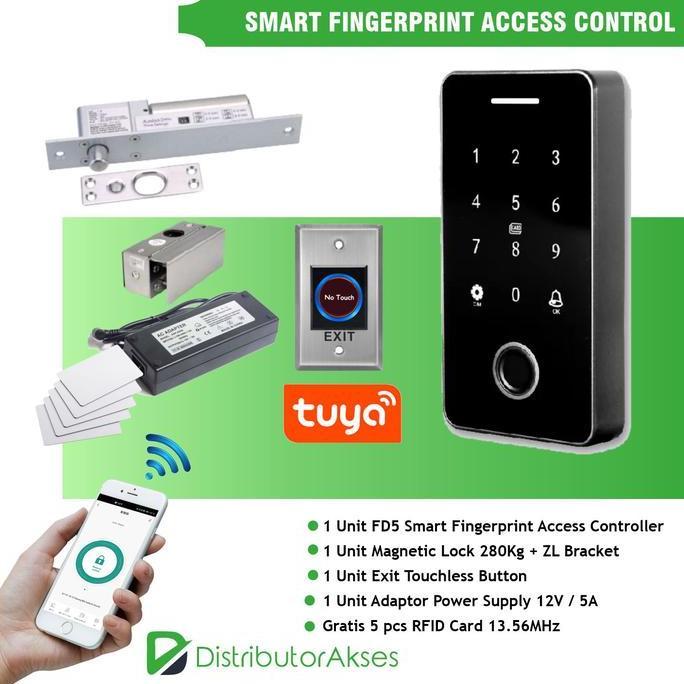DELTONS ACCESS DOOR SMART TUYA FD5 FINGERPRINT AKSES KONTROL PINTU RFID PROFESIONAL DENGAN 100 FINGE
