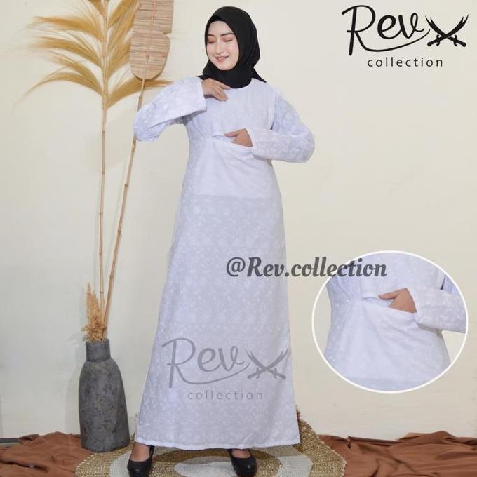 Grosir Gamis Haji Umroh Wanita Berkantong Depan Katun Paris Hitam & Putih Bordir