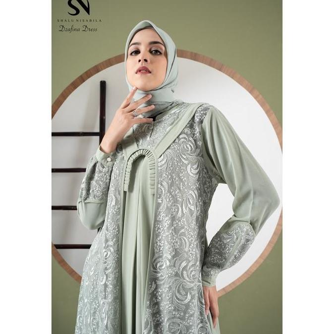 Sale Shalu Nisabila - Dzafina Gamis Dress Gaun Panjang Mewah Brokat Tile Baju Muslimah Brukat Tile W