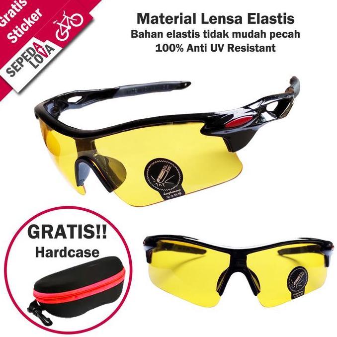 Kacamata Sepeda Anti UV Lensa Kuning Transparan Frame Hitam