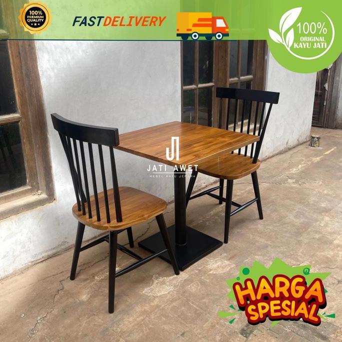 Terlaris Set Meja Makan Cafe Meja Besi Industrial Konsep - Set Kursi Cafe Industrial - Set Meja Maka