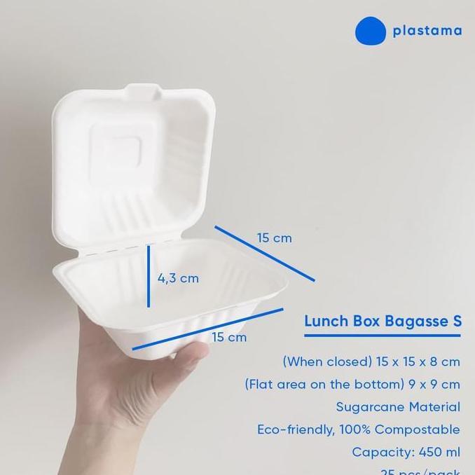 Lunchbox Small Sugarcane Bagasse 15X15 Biodegradable Lunch Box Burger