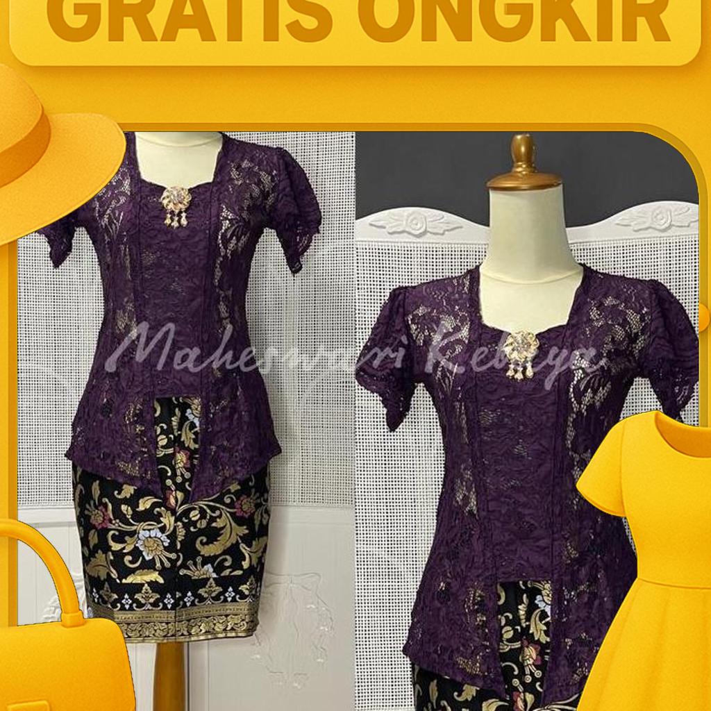 Kebaya Bali Set Brukat Lilit Ungu Juwet Rok Pendek