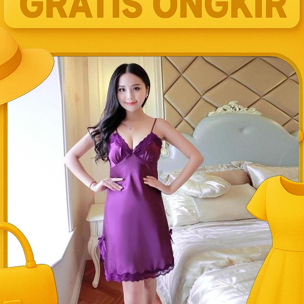 Fh Baju Tidur Piyama Daster Wanita Korea Sexy Mini Dress Women Silk Satin Nightdress / Dress Terbaru