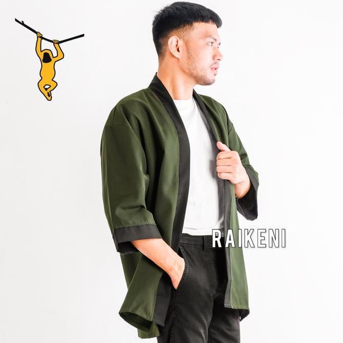 Lazzbuina - Kimono Cardigan Pria Hijau Outer Kimono Vest Casual Jepang