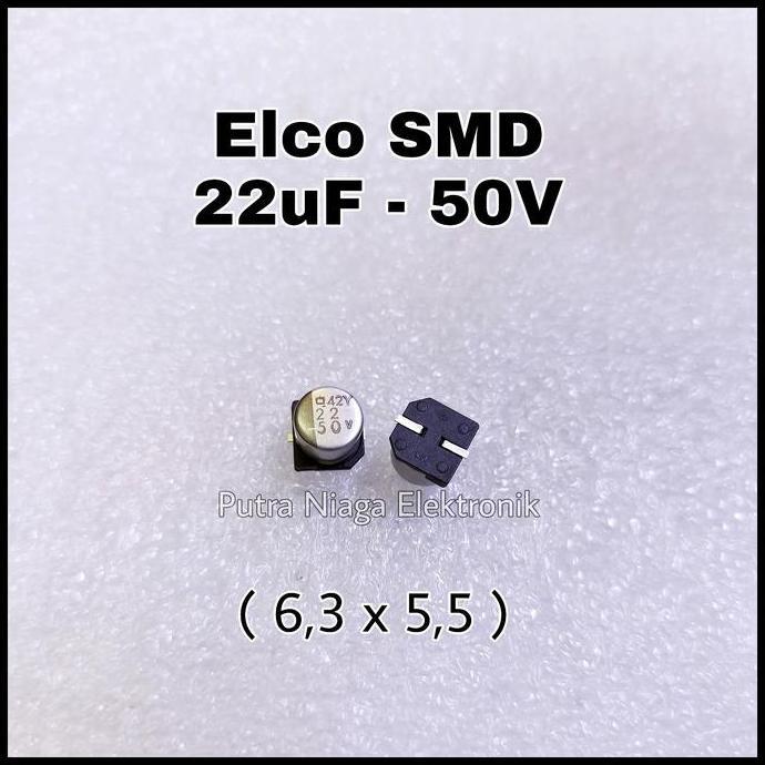 Diskon (1) Elco SMD 22uf 50v alumunium 22 uf kapasitor 226 50 volt putran1a Berkualitas