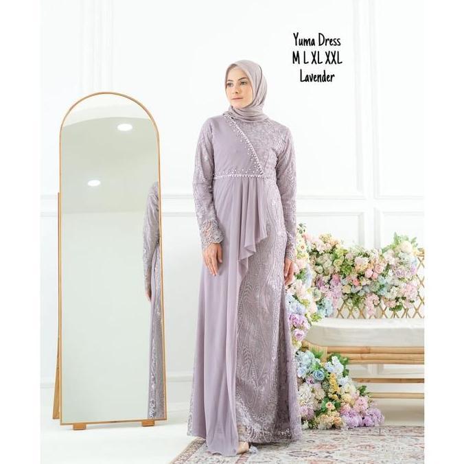 Dress Brokat Tunangan Gamis Wisuda Baju Muslim Polos Tille - YUMA