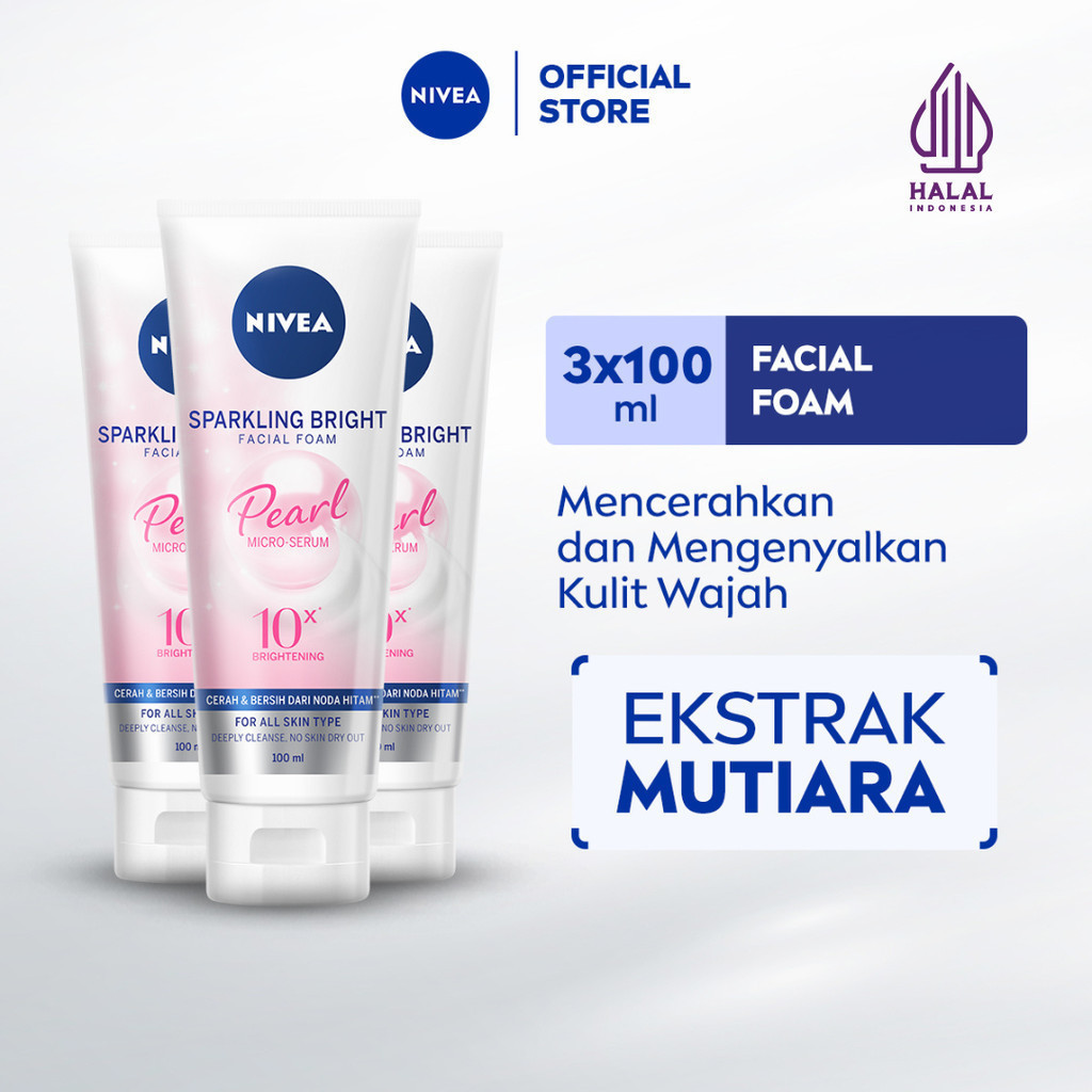 (PAKET HEMAT ISI 3) NIVEA Facial Foam Sparkling Bright 100ml - Sabun cuci muka wanita mencerahkan br