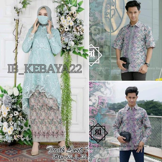 Couple Kebaya Lamaran Tunik Payet Lesti Brokat Tile Modern Elegan Pasangan Kemeja Batik Pria Katun S
