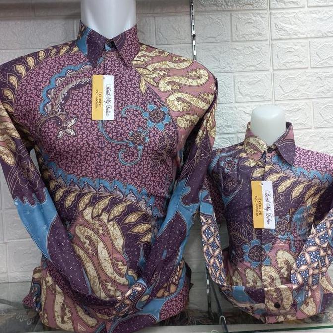 REKOMENDASI UNGU PLUM Seragam Batik Couple Katun Premium Ayah Anak Motif Floral Elegan Baju Keluarga