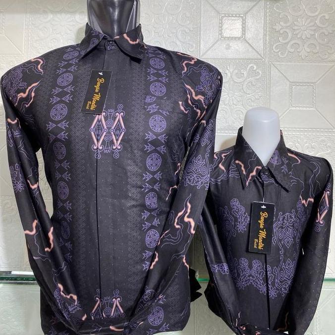 GOKIL Hitam Baju Batik Couple Katun Premium Ayah Anak Motif Geometris Elegan Seragam Keluarga Modern