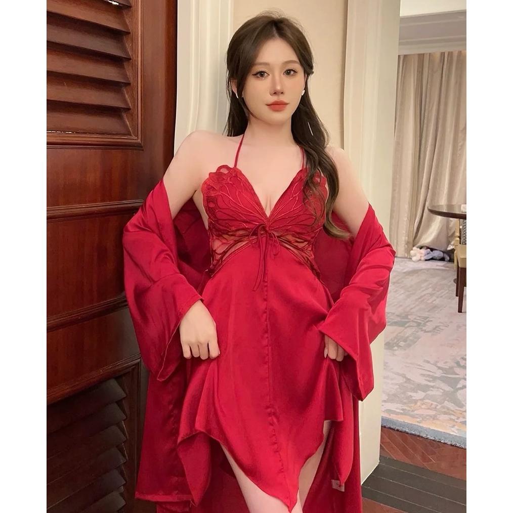 FELLY - One Set Kimono Lingerie 2 in 1 - Gaun Tidur Wanita - Baju Dinas Istri Satu Set - Dress Tidur