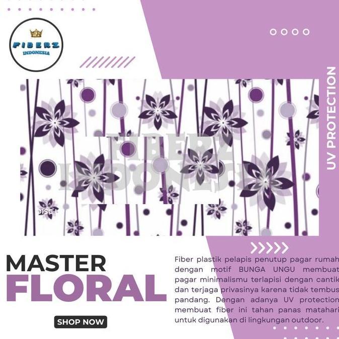 MASTERFLORAL - Fiber Plastik Penutup Pagar Motif BUNGA UNGU Meteran