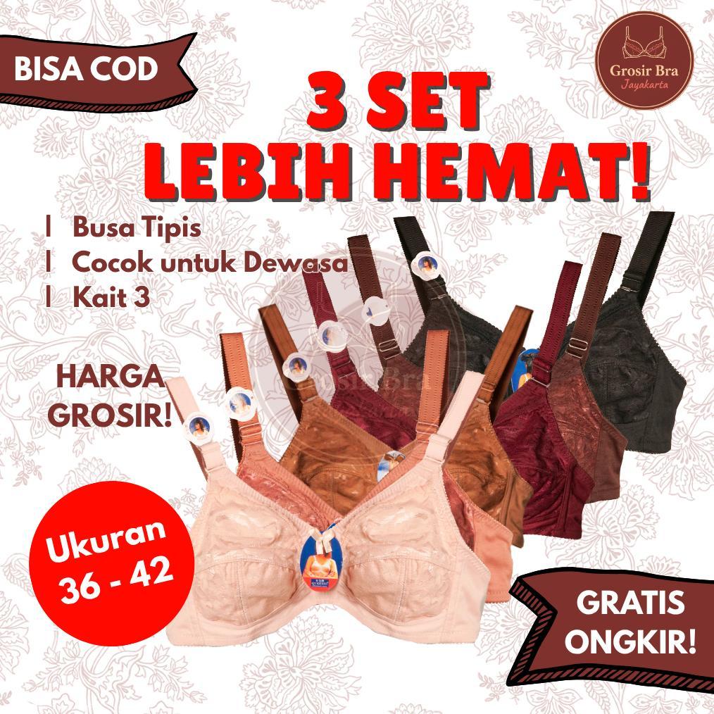 3 PCS QUEENIE BRA/BH SISTER BIG SIZE Tanpa Kawat Tanpa Busa Bh ibu ibu dewasa orang tua