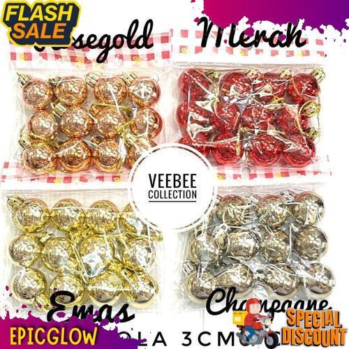 Bigdeal Hiasan Bola Pohon Natal 3Cm/ Bola Hias Pohon Natal/ Aksesoris Pohon / Hiasan Natal