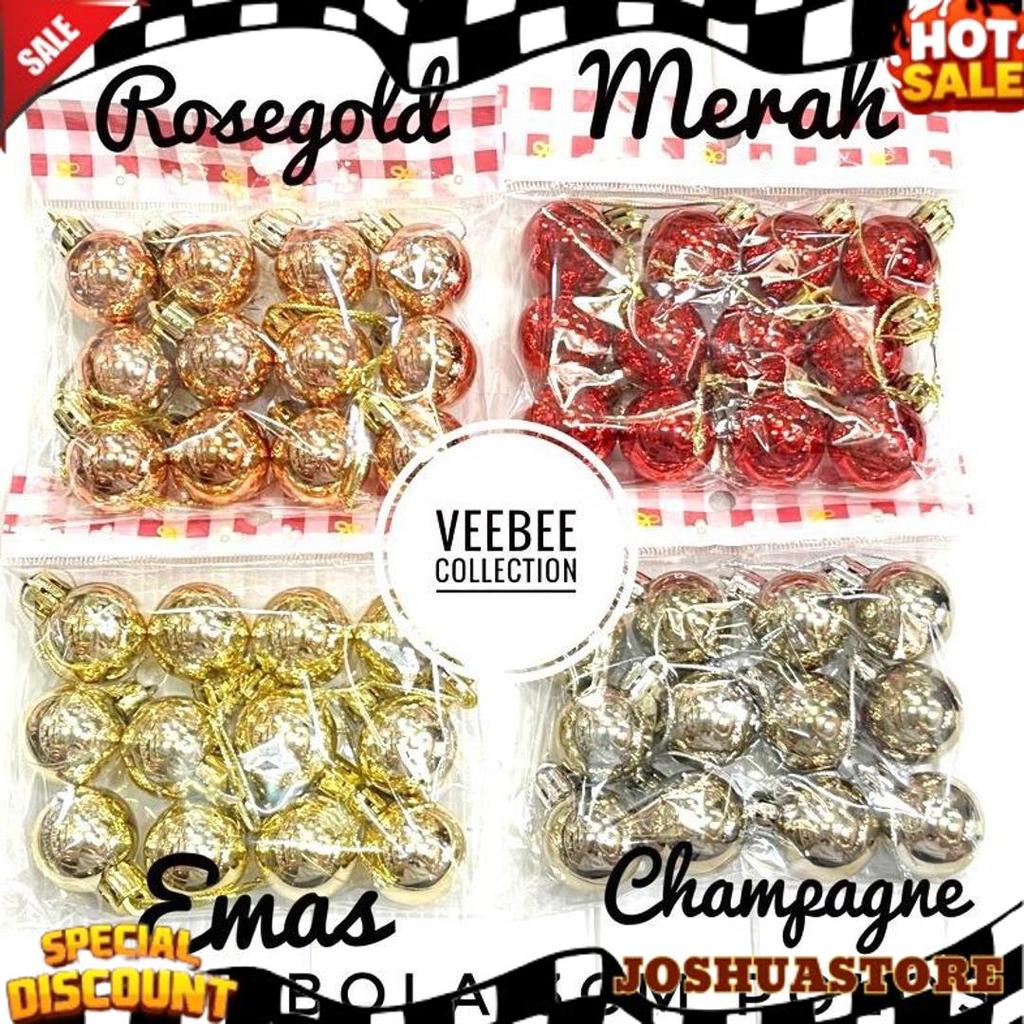 Ready Hiasan Bola Pohon Natal 3Cm/ Bola Hias Pohon Natal/ Aksesoris Pohon / Hiasan Natal