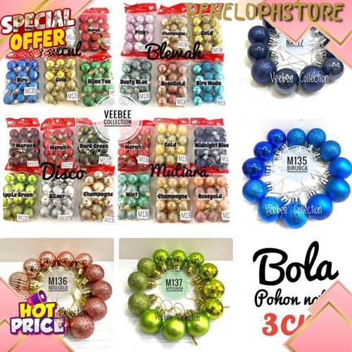 Bigdeal Hiasan Bola Pohon Natal 3Cm/ Bola Hias Pohon Natal/ Aksesoris Pohon / Hiasan Natal