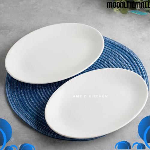 New Piring Saji Oval Keramik Putih Bijian Tebal