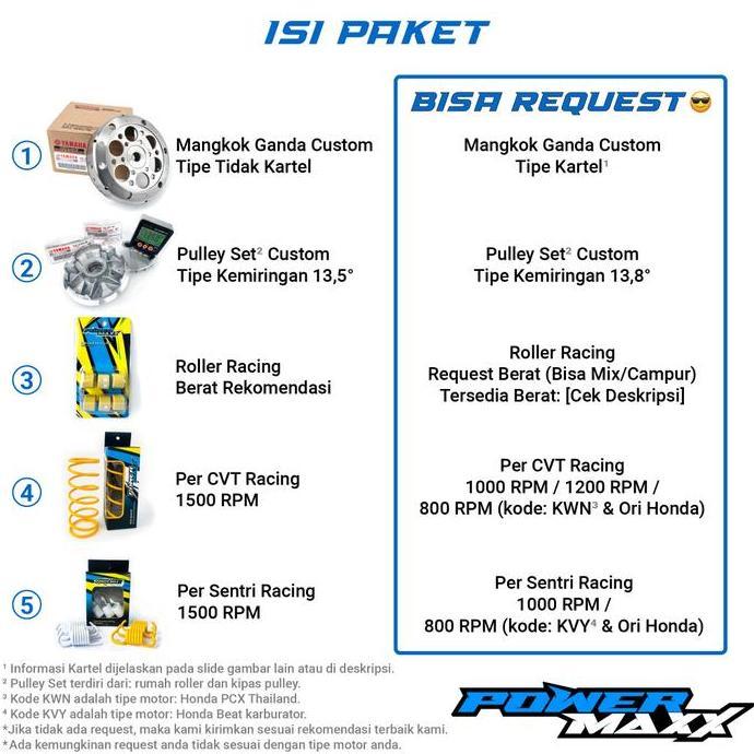 PAKET EXTRA FULL UPGRADE KIRIAN CVT mio j m3 smile soul z s gear gt 115 125 karburator karbu fi raci