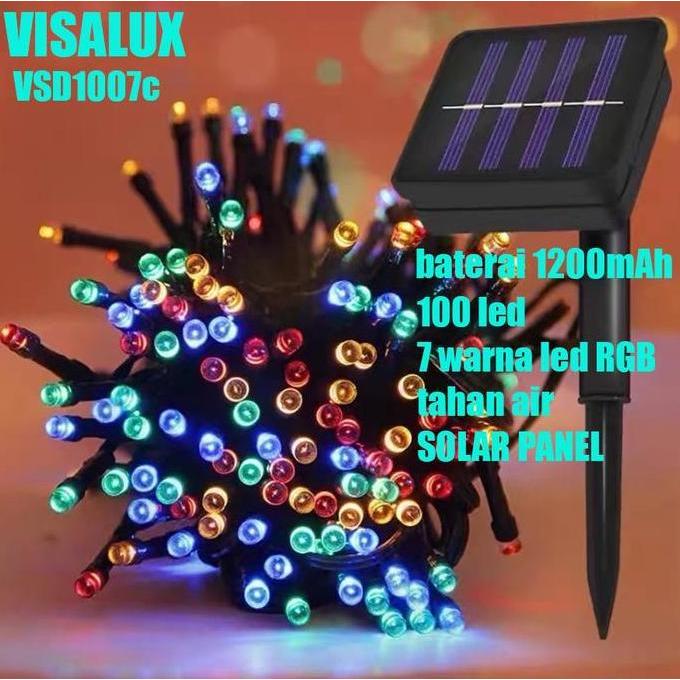 visalux vcd1007 Lampu Natal Solar Panel Warna Warni 100LED RGB outdoor