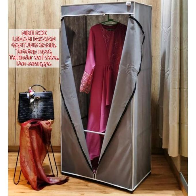 Nine Box Lemari Furniture Pakaian Penyimpanan Gantung Gamis Khimar dengan pipa Besi dan sarung PVC m