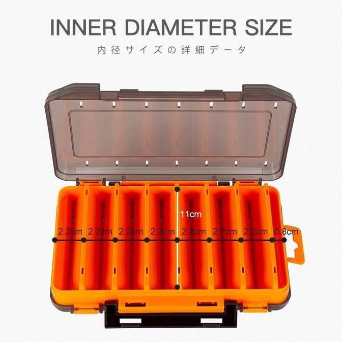 SEASIR Kotak Plastik Penyimpanan Umpan Pancing Dua Sisi Kotak Aksesori Memancing Multi Kompartemen, 