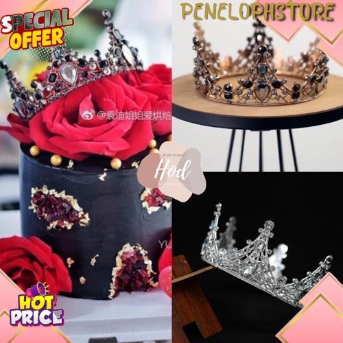 Harga Grosir Topper Bold Crown Black Silver Dark Gold Hiasan Birthday Cake Tiara Hitam Mahkota Krist