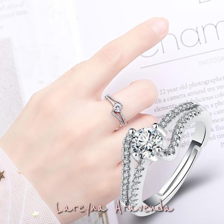 Pakaian Wanita- Cincin Wanita S925 Korea Twist Mid Kristal Crystal Cc042 - Lingerie - Baju Dinas Mal