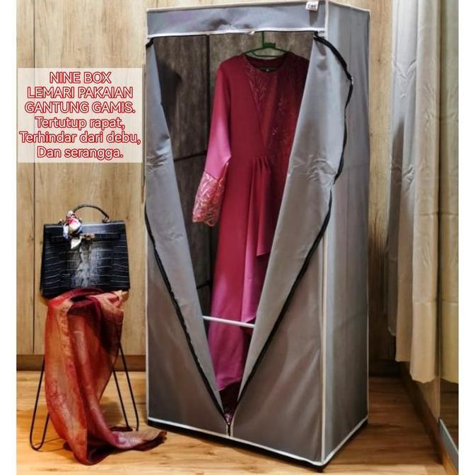 Nine Box Lemari Furniture Pakaian Penyimpanan Gantung Gamis Khimar dengan pipa Besi dan sarung PVC m