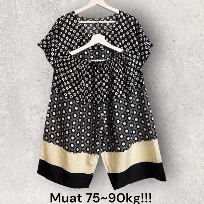 Promo Setelan Celana 3/4 Jumbo LD 140 Fit to 4XL Wanita Bali Rayon Motif Santai Tidur Piyama Diskon