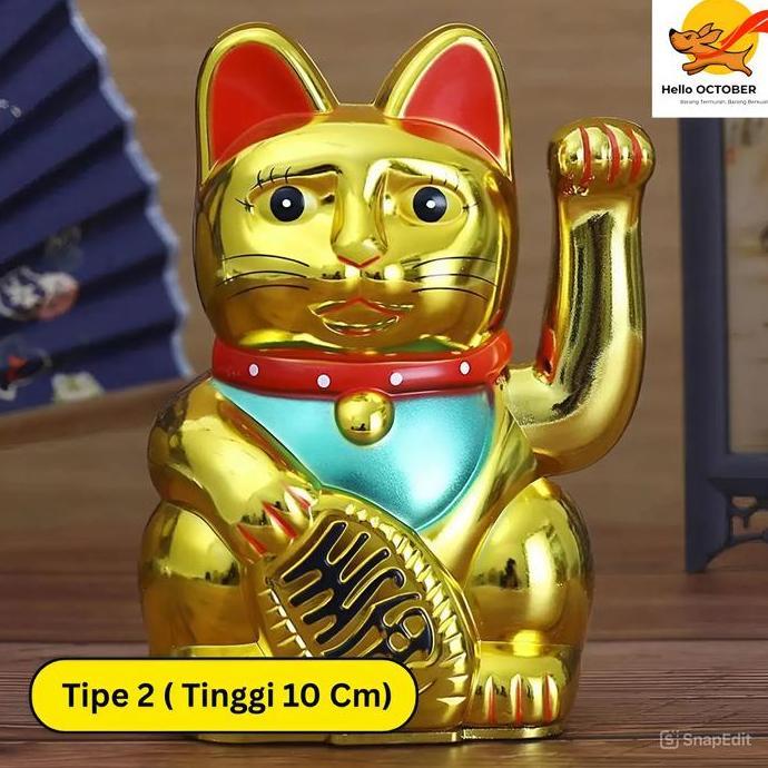FAZAZENN - PAJANGAN KUCING HOKI TENAGA BATERAI - REJEKI & KEBERUNTUNGAN 1-16CM EMAS