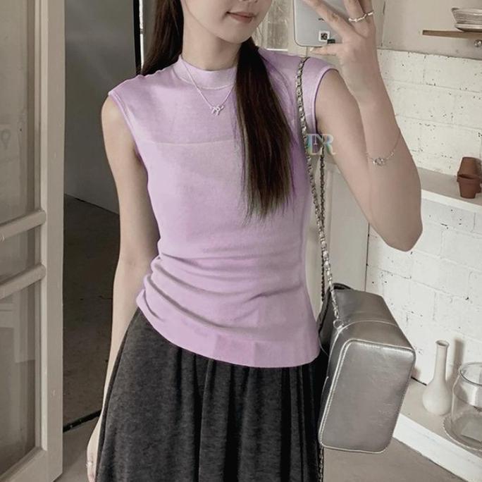Lnr Shop Atasan Rajut Wanita T-Shirt Tanpa Lengan Tanktop Manset Lengan Buntung Dalaman Luaran Jaket