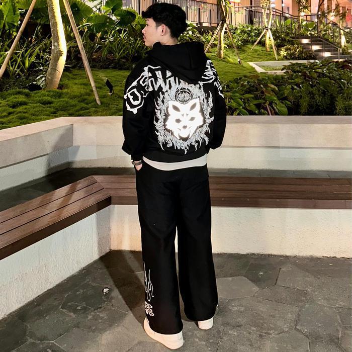 Offline Apparel Hoodie Balaclava Zipper Boxy Deathless Sablon Reflektif Menyala Nyaman Sweater New B