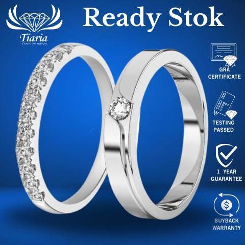 Ready Cincin Tunangan 2-3 gram Berlian Moissanite GRA / Zircon - Platinum / 9K White Gold Plated Sil