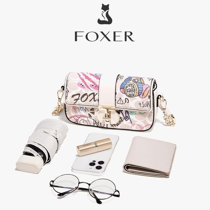 FOXER Tas bahu grafiti Tas bahu wanita yang elegan Tas wanita modis Kulit Selempang