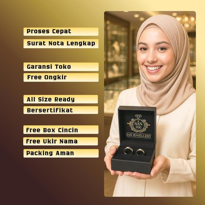 Cincin Nikah Palladium Premium | Kawin Tunangan Lamaran Pilihan Emas Putih, Emas Kuning, Platinum, P