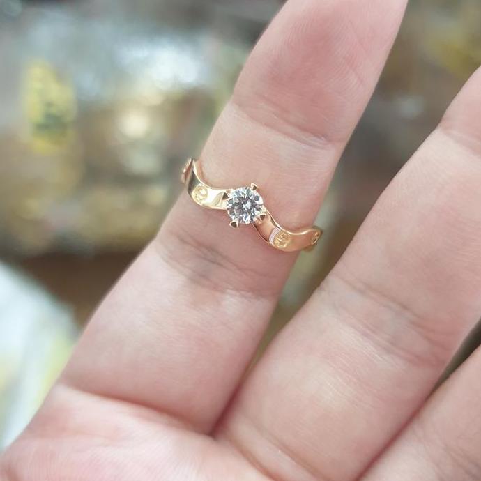 Cincin solitaire mata satu 1 putih kado tunangan emas asli 70% 700 22
