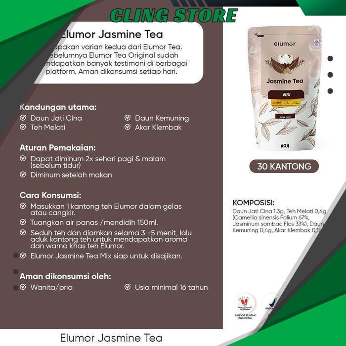ELUMOR JASMINE TEA ISI 30 KANTONG + ELUMOR APB ISI 60 PCS BEST SELLER