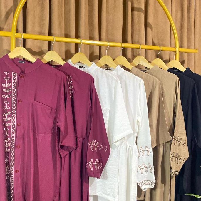 NAZUWA Couple Pasangan Dress Sarimbit Wanita & Pria bahan Polo n Elegan Bordir Indah Baju Muslim Kok
