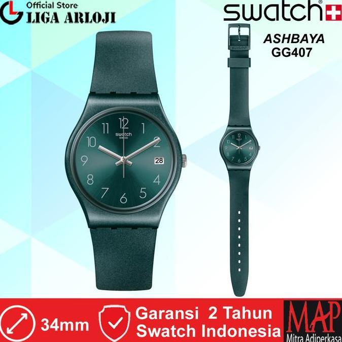 SWATCH GG407 Jam Tangan Wanita Rubber Hijau Swiss Made ASHBAYA