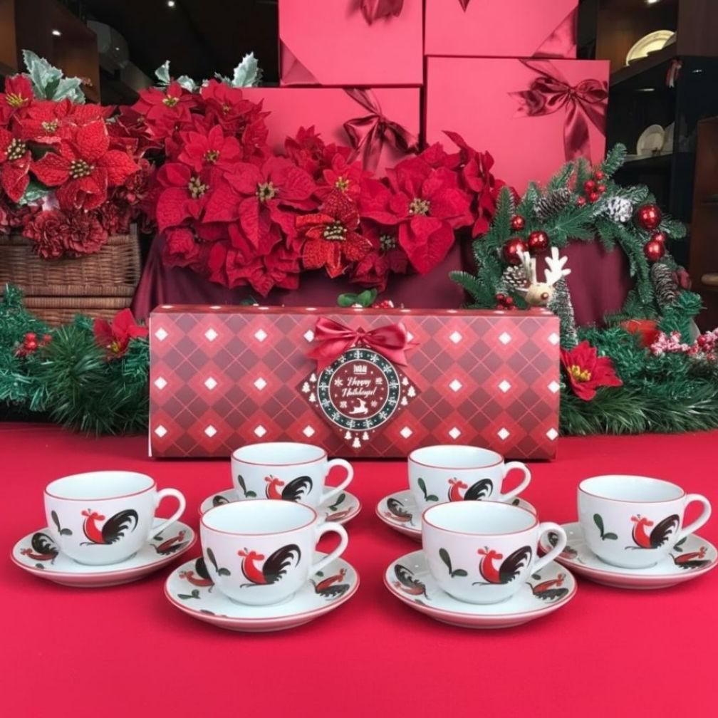 Kopin Cangkir Keramik Set Ayam Jago Bulat 6 Pasang