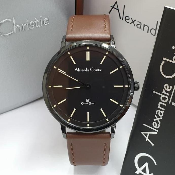 Jam tangan wanita alexandre christie AC 8492 all black tali kulit cokl