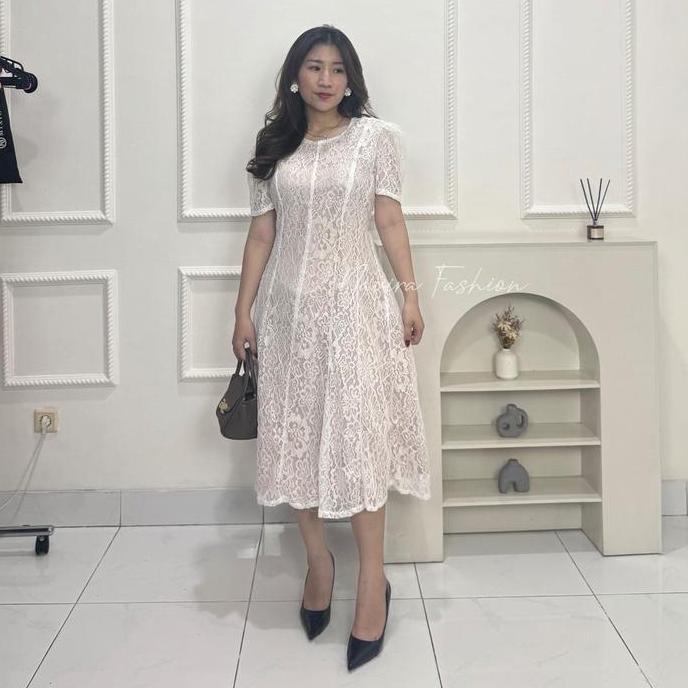 Dress Renata - Dress Midi Brukat Pesta Natal Mewah Terbaru