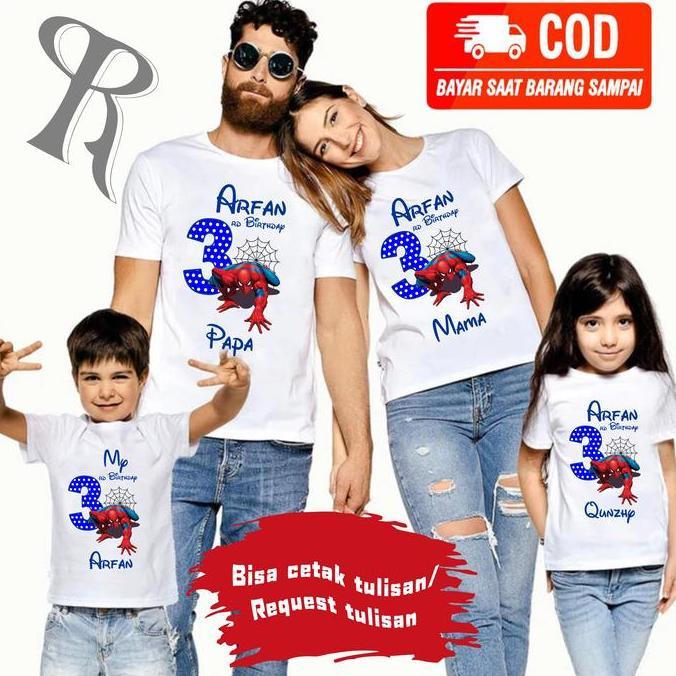 BAJU KAOS COUPLE KELUARGA |KAOS CUSTOM FAMILY CUSTOM ULANG TAHUN TEMA SPIDERMAN- REQUEST TULISAN- Ka