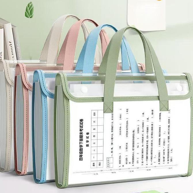 Transparan File Folder A4 12 Sekat Document Bag Tas Folder Portabel Jaring Penyimpanan Kertas File H