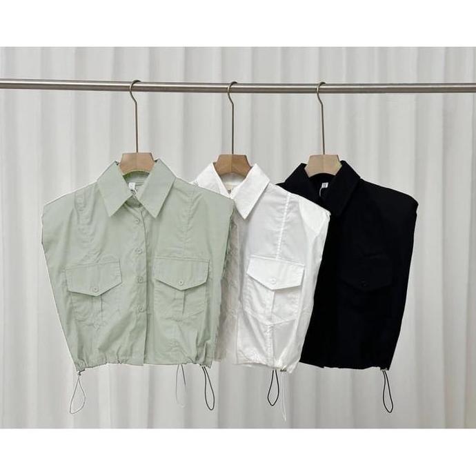 READY STOCK KEMEJA   BKK / KEMEJA SERUT CARGO/kemeja wanita Kancing/ada Kantong/ Atasan Putih/ Panja