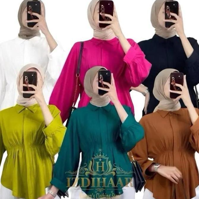 Aiko Shirt Baju Atasan Blouse kemeja wanita model kerut full kancing aktif bahan rayon premium lembu