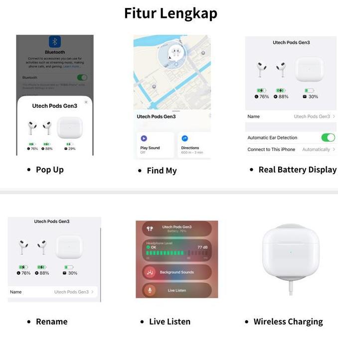 Promo Utech TWS Gen3 Earphone Bluetooth Headset Bluetooth Wireless Earbuds Super Bass dengan Audio S